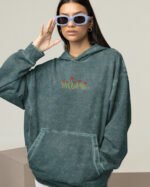 Bluza oversize z kapturem <br>Motyw grzybów <br>Haft, Efekt sprania